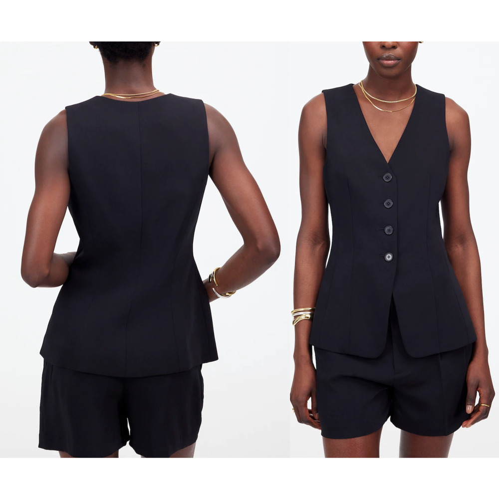 Madewell | NWT Cutaway‎ Long Vest Jet Black Tailored Sleeveless | Sz 0